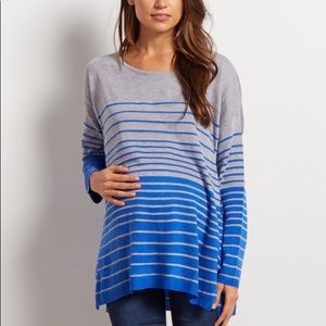 Blue Grey Striped Knit Maternity Sweater